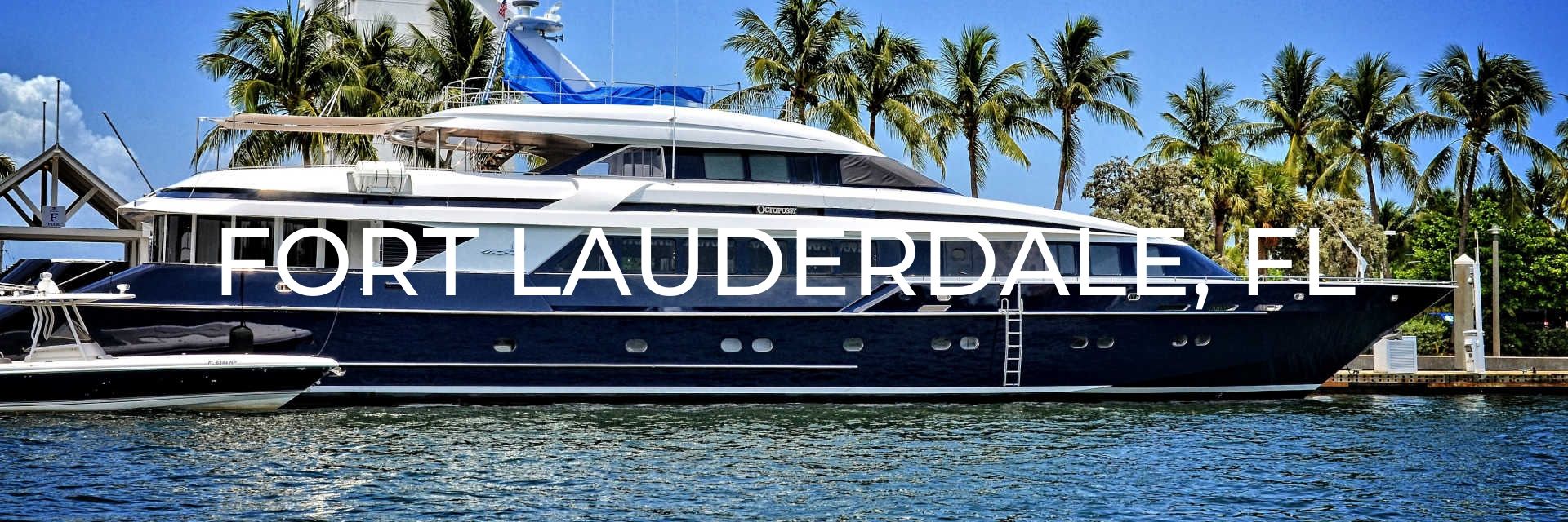 Sleek blue yacht in Fort Lauderdale marina