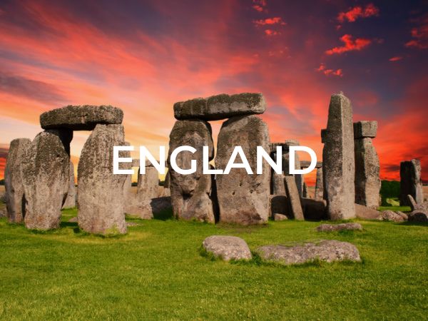 Category selection image that says "England" with a photo of Stonehenge at sunset.